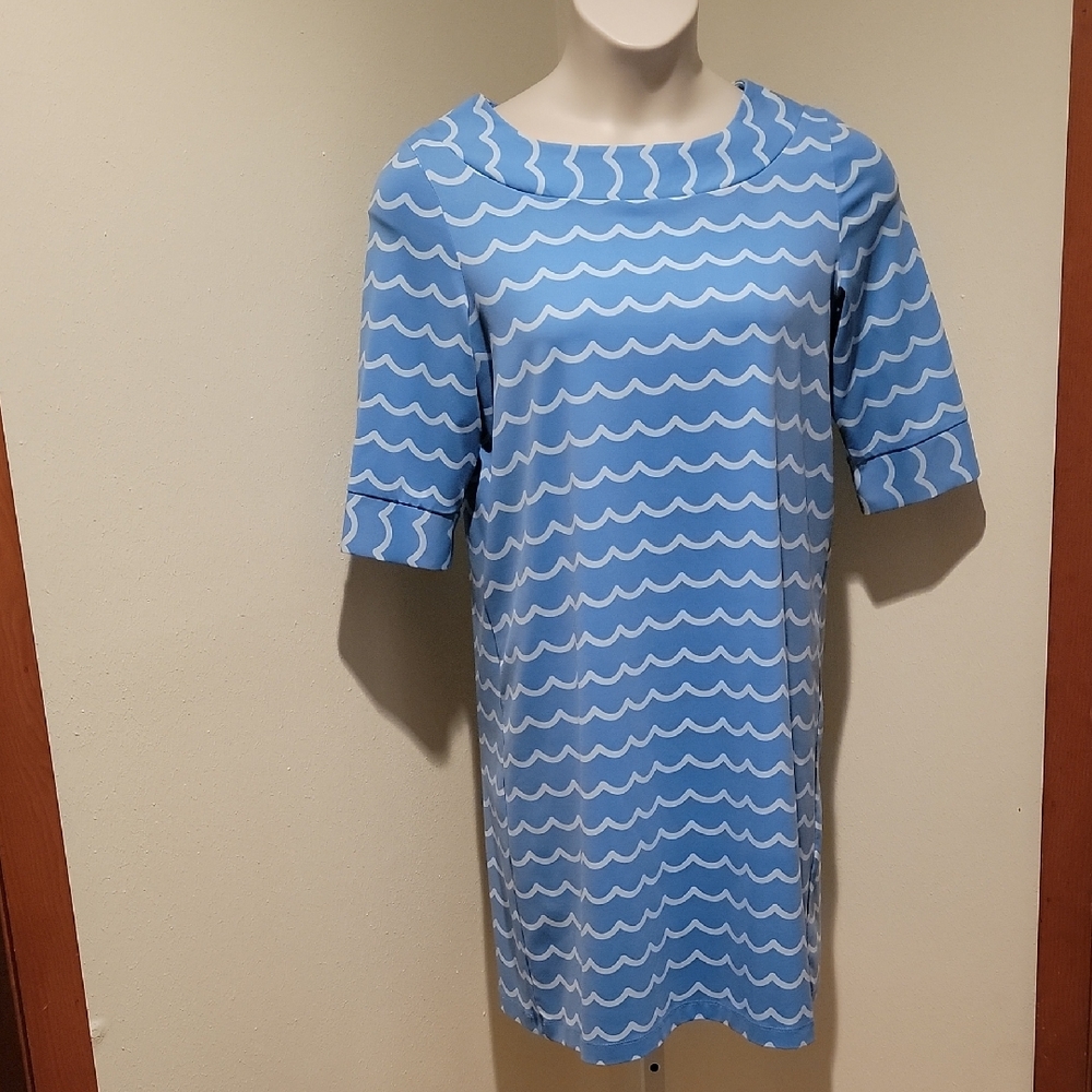 SAILOR+SAILOR BLUE WAVE PATTERN SHIFT DRESS